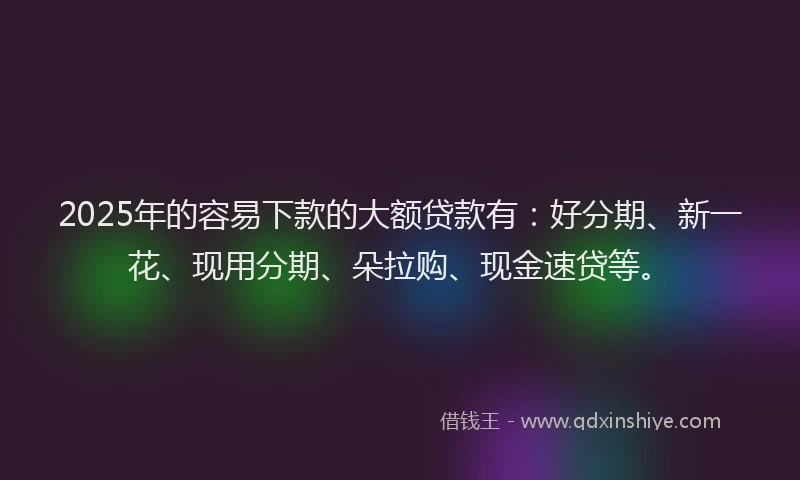 2025年的容易下款的大额贷款有：好分期、新一花、现用分期、朵拉购、现金速贷等。