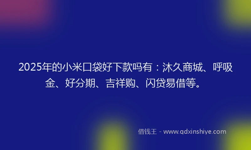 2025年的小米口袋好下款吗有：沐久商城、呼吸金、好分期、吉祥购、闪贷易借等。
