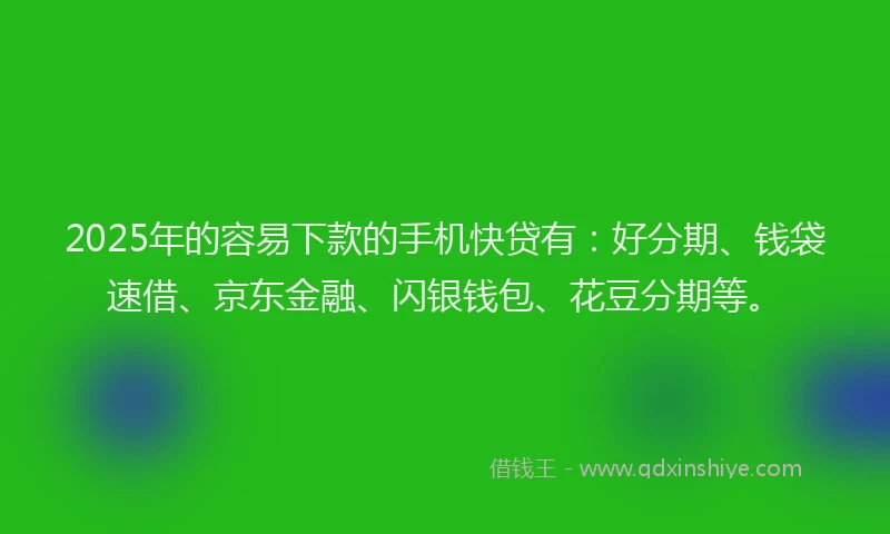 2025年的容易下款的手机快贷有：好分期、钱袋速借、京东金融、闪银钱包、花豆分期等。