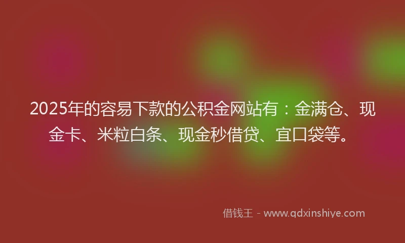 2025年的容易下款的公积金网站有：金满仓、现金卡、米粒白条、现金秒借贷、宜口袋等。