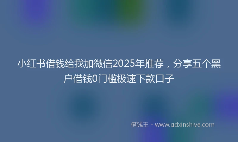 小红书借钱给我加微信2025年推荐，分享五个黑户借钱0门槛极速下款口子