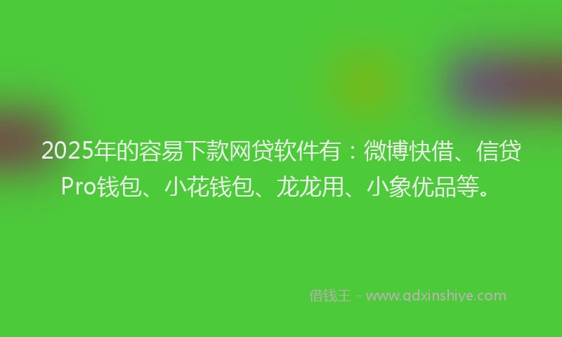 2025年的容易下款网贷软件有：微博快借、信贷Pro钱包、小花钱包、龙龙用、小象优品等。