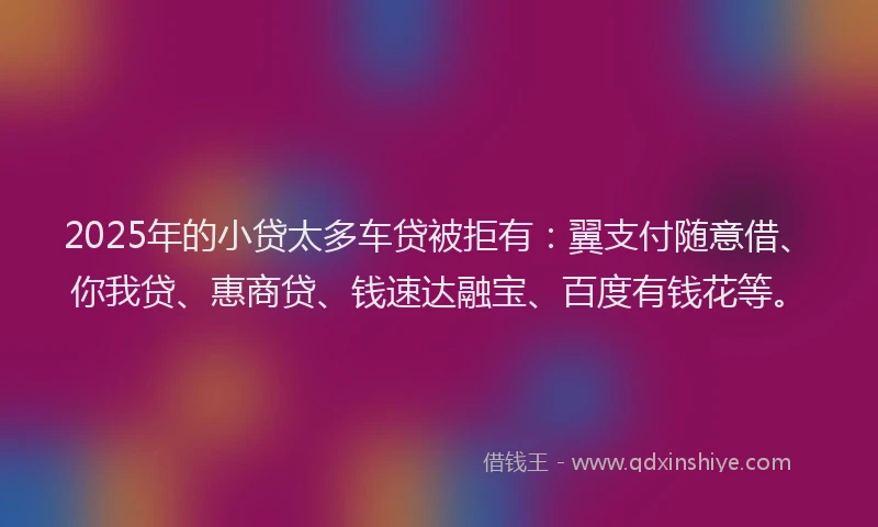 2025年的小贷太多车贷被拒有：翼支付随意借、你我贷、惠商贷、钱速达融宝、百度有钱花等。