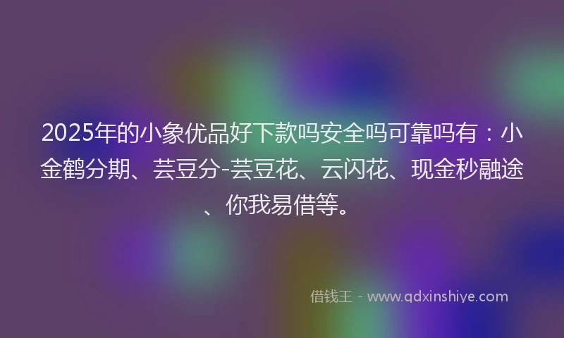 2025年的小象优品好下款吗安全吗可靠吗有：小金鹤分期、芸豆分-芸豆花、云闪花、现金秒融途、你我易借等。
