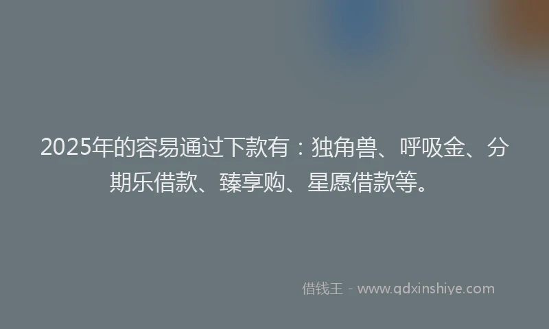 2025年的容易通过下款有：独角兽、呼吸金、分期乐借款、臻享购、星愿借款等。