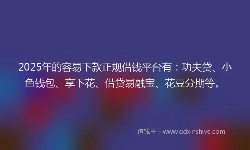 2025年的容易下款正规借钱平台有：功夫贷、小鱼钱包、享下花、借贷易融宝、花豆分期等。