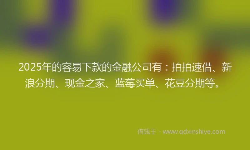 2025年的容易下款的金融公司有：拍拍速借、新浪分期、现金之家、蓝莓买单、花豆分期等。