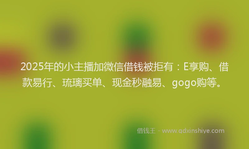 2025年的小主播加微信借钱被拒有：E享购、借款易行、琉璃买单、现金秒融易、gogo购等。