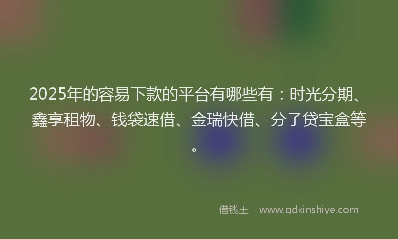 2025年的容易下款的平台有哪些有：时光分期、鑫享租物、钱袋速借、金瑞快借、分子贷宝盒等。
