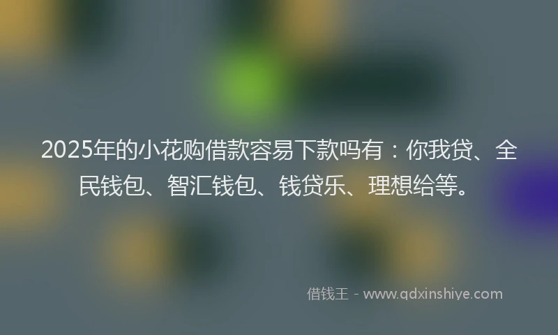 2025年的小花购借款容易下款吗有：你我贷、全民钱包、智汇钱包、钱贷乐、理想给等。