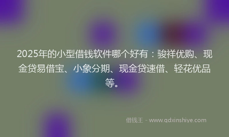 2025年的小型借钱软件哪个好有：骏祥优购、现金贷易借宝、小象分期、现金贷速借、轻花优品等。