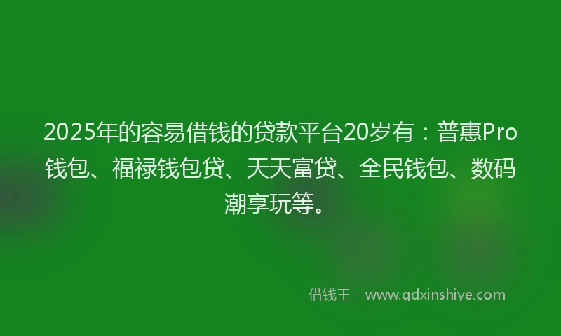 2025年的容易借钱的贷款平台20岁有：普惠Pro钱包、福禄钱包贷、天天富贷、全民钱包、数码潮享玩等。