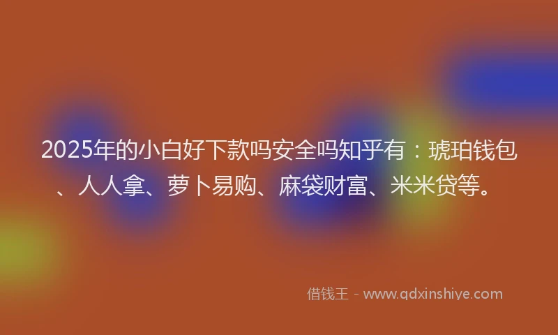 2025年的小白好下款吗安全吗知乎有：琥珀钱包、人人拿、萝卜易购、麻袋财富、米米贷等。