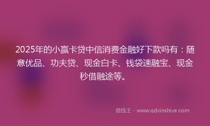 2025年的小赢卡贷中信消费金融好下款吗有：随意优品、功夫贷、现金白卡、钱袋速融宝、现金秒借融途等。