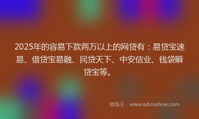 2025年的容易下款两万以上的网贷有：易贷宝速易、借贷宝易融、民贷天下、中安信业、钱袋瞬贷宝等。