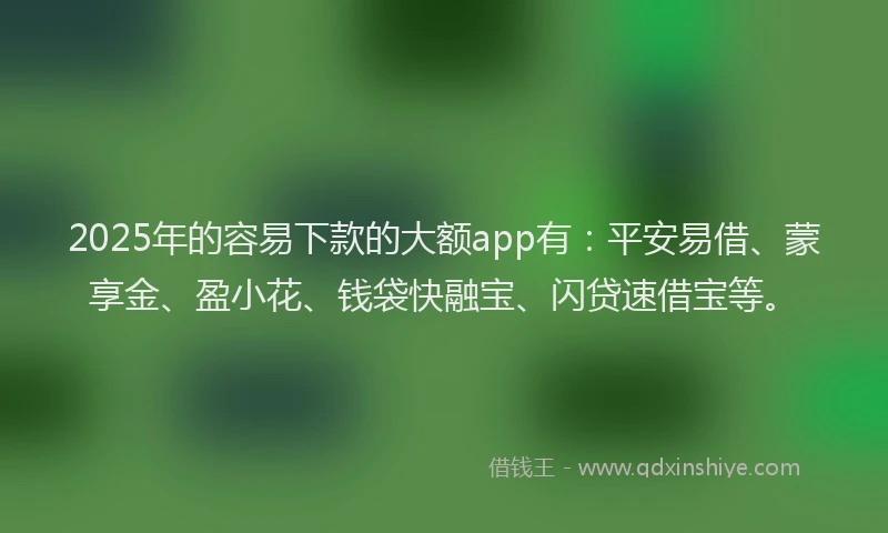 2025年的容易下款的大额app有：平安易借、蒙享金、盈小花、钱袋快融宝、闪贷速借宝等。