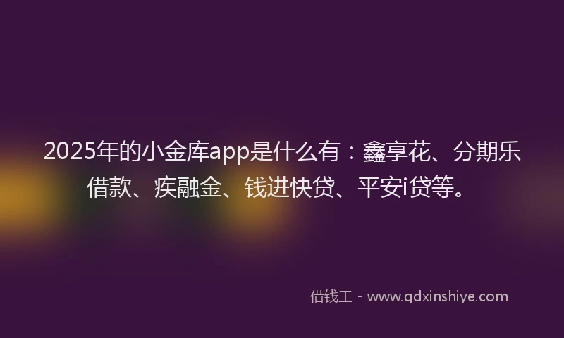 2025年的小金库app是什么有：鑫享花、分期乐借款、疾融金、钱进快贷、平安i贷等。
