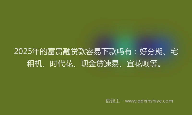 2025年的富贵融贷款容易下款吗有：好分期、宅租机、时代花、现金贷速易、宜花呗等。