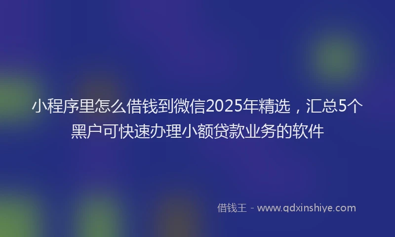小程序里怎么借钱到微信2025年精选，汇总5个黑户可快速办理小额贷款业务的软件