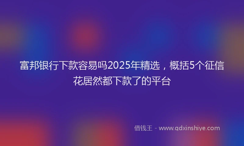 富邦银行下款容易吗2025年精选，概括5个征信花居然都下款了的平台