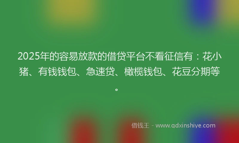 2025年的容易放款的借贷平台不看征信有：花小猪、有钱钱包、急速贷、橄榄钱包、花豆分期等。