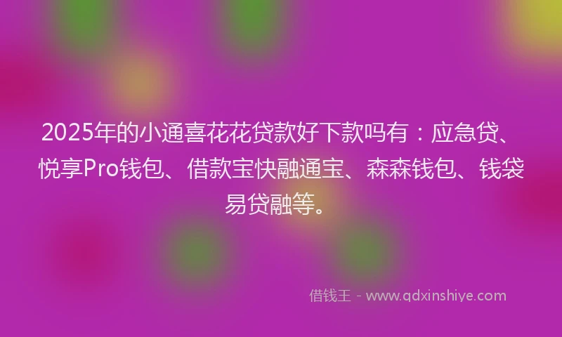 2025年的小通喜花花贷款好下款吗有：应急贷、悦享Pro钱包、借款宝快融通宝、森森钱包、钱袋易贷融等。