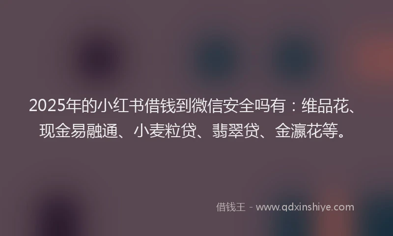 2025年的小红书借钱到微信安全吗有：维品花、现金易融通、小麦粒贷、翡翠贷、金瀛花等。