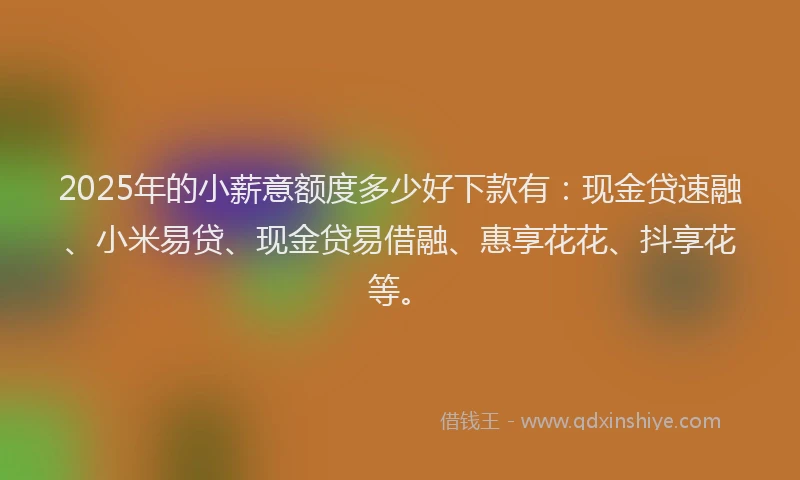 2025年的小薪意额度多少好下款有：现金贷速融、小米易贷、现金贷易借融、惠享花花、抖享花等。