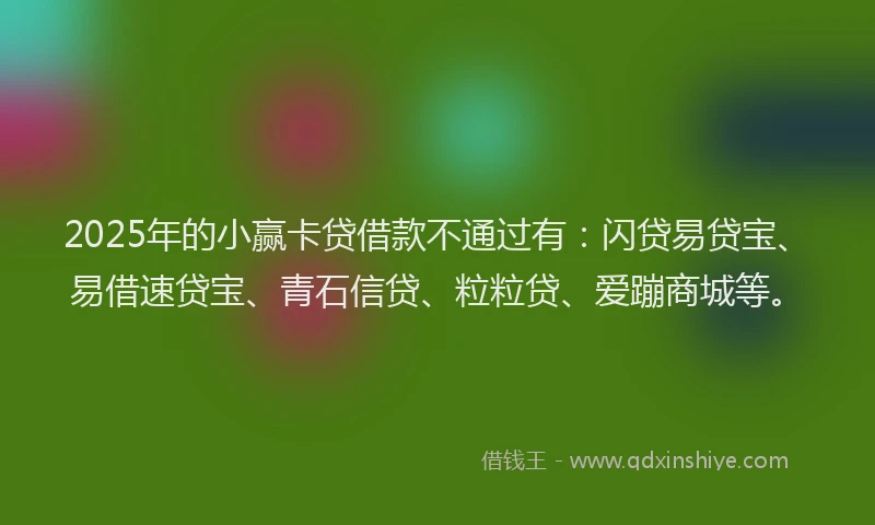 2025年的小赢卡贷借款不通过有：闪贷易贷宝、易借速贷宝、青石信贷、粒粒贷、爱蹦商城等。