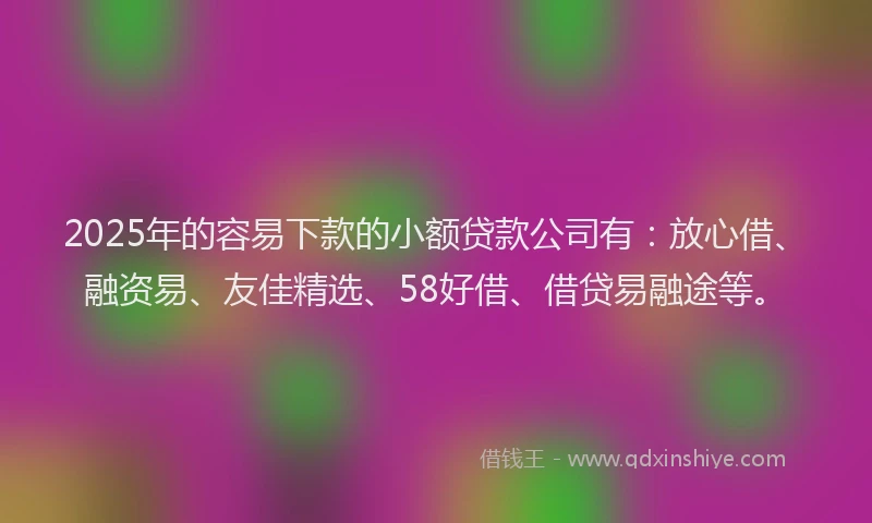 2025年的容易下款的小额贷款公司有：放心借、融资易、友佳精选、58好借、借贷易融途等。