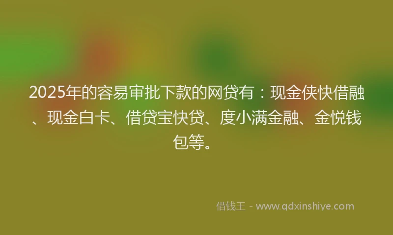 2025年的容易审批下款的网贷有：现金侠快借融、现金白卡、借贷宝快贷、度小满金融、金悦钱包等。