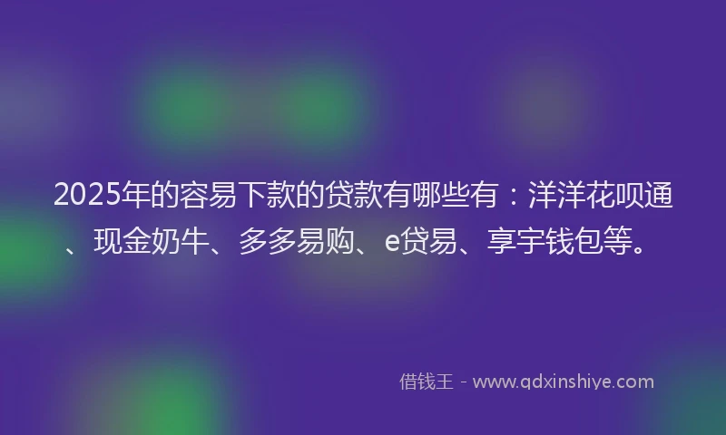 2025年的容易下款的贷款有哪些有：洋洋花呗通、现金奶牛、多多易购、e贷易、享宇钱包等。