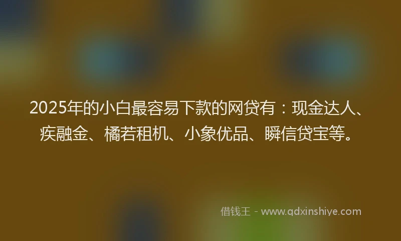 2025年的小白最容易下款的网贷有：现金达人、疾融金、橘若租机、小象优品、瞬信贷宝等。