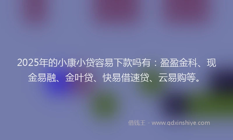 2025年的小康小贷容易下款吗有：盈盈金科、现金易融、金叶贷、快易借速贷、云易购等。