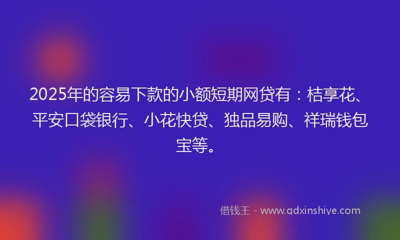 2025年的容易下款的小额短期网贷有：桔享花、平安口袋银行、小花快贷、独品易购、祥瑞钱包宝等。