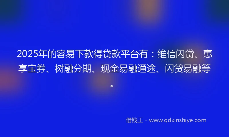 2025年的容易下款得贷款平台有：维信闪贷、惠享宝券、树融分期、现金易融通途、闪贷易融等。