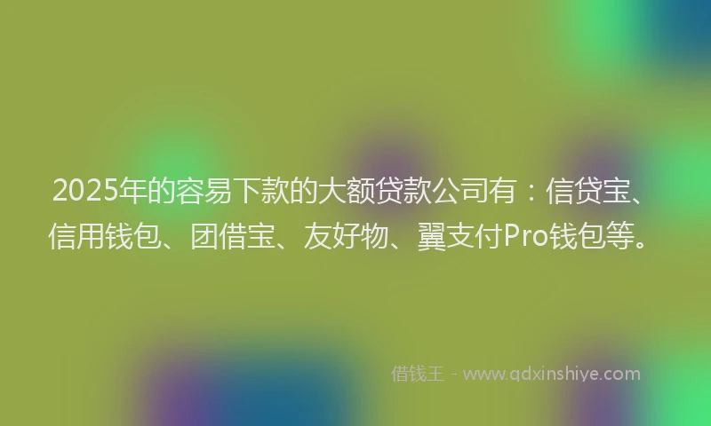 2025年的容易下款的大额贷款公司有：信贷宝、信用钱包、团借宝、友好物、翼支付Pro钱包等。