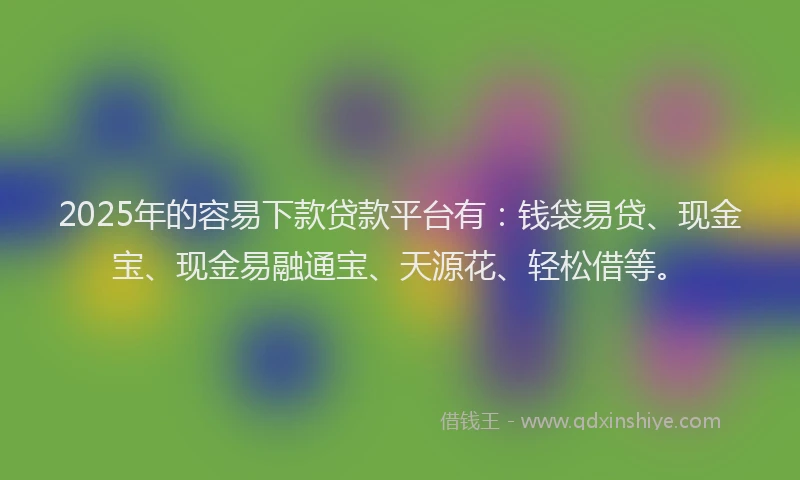 2025年的容易下款贷款平台有：钱袋易贷、现金宝、现金易融通宝、天源花、轻松借等。