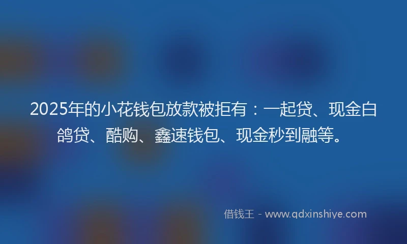2025年的小花钱包放款被拒有：一起贷、现金白鸽贷、酷购、鑫速钱包、现金秒到融等。