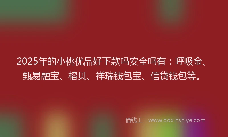 2025年的小桃优品好下款吗安全吗有：呼吸金、甄易融宝、榕贝、祥瑞钱包宝、信贷钱包等。