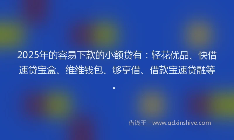 2025年的容易下款的小额贷有：轻花优品、快借速贷宝盒、维维钱包、够享借、借款宝速贷融等。