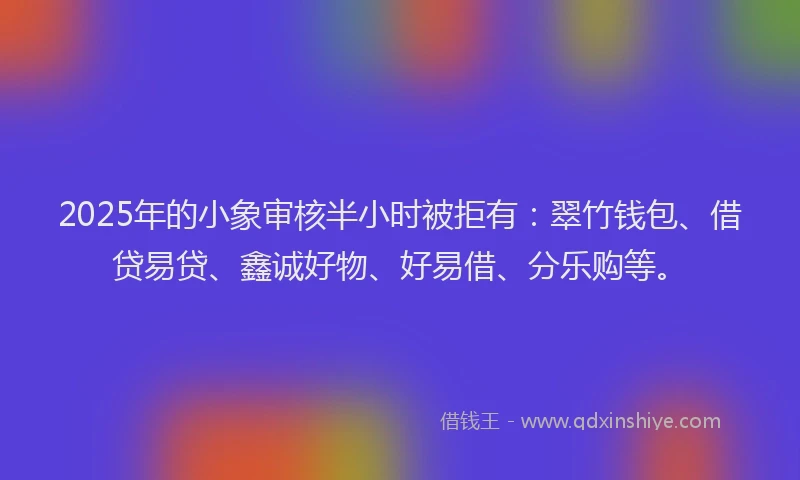 2025年的小象审核半小时被拒有：翠竹钱包、借贷易贷、鑫诚好物、好易借、分乐购等。