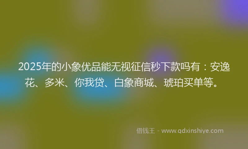 2025年的小象优品能无视征信秒下款吗有：安逸花、多米、你我贷、白象商城、琥珀买单等。