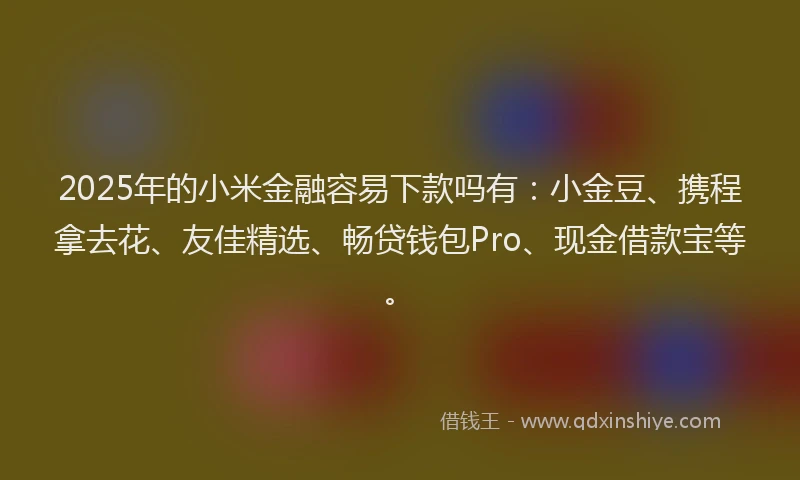 2025年的小米金融容易下款吗有：小金豆、携程拿去花、友佳精选、畅贷钱包Pro、现金借款宝等。