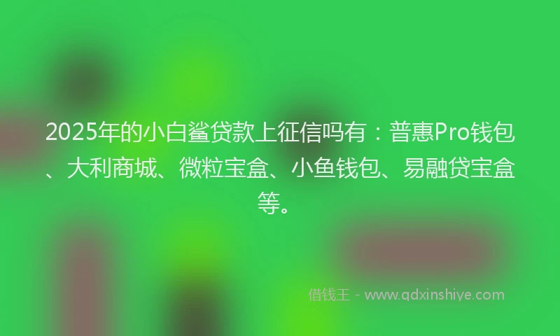 2025年的小白鲨贷款上征信吗有：普惠Pro钱包、大利商城、微粒宝盒、小鱼钱包、易融贷宝盒等。