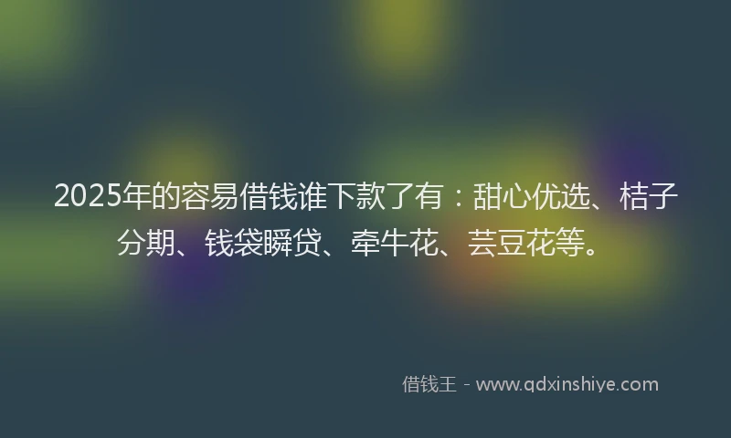 2025年的容易借钱谁下款了有：甜心优选、桔子分期、钱袋瞬贷、牵牛花、芸豆花等。
