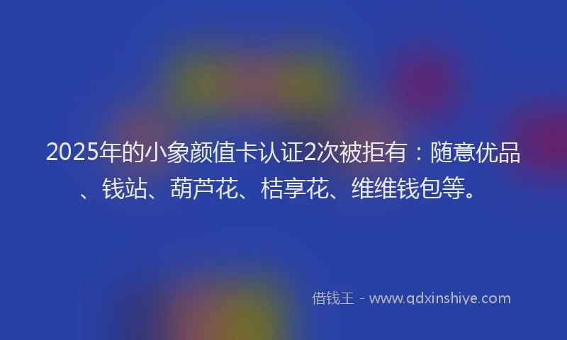 2025年的小象颜值卡认证2次被拒有：随意优品、钱站、葫芦花、桔享花、维维钱包等。
