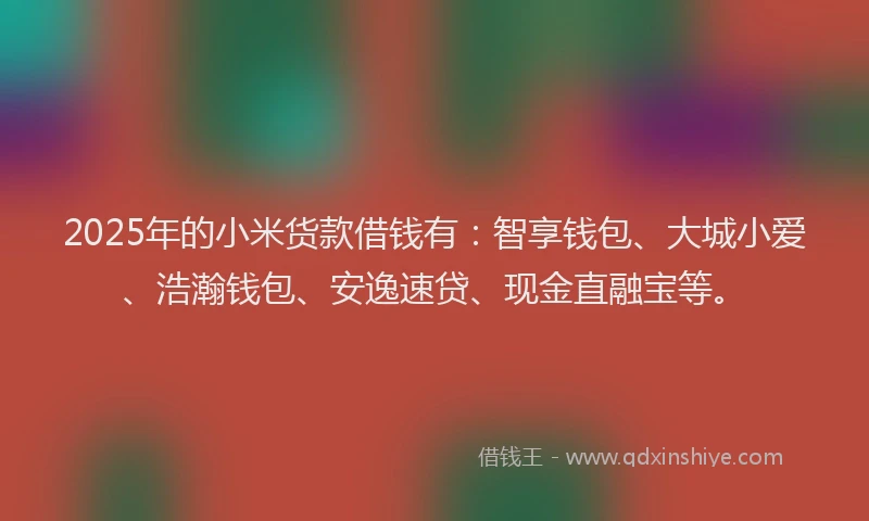 2025年的小米货款借钱有：智享钱包、大城小爱、浩瀚钱包、安逸速贷、现金直融宝等。