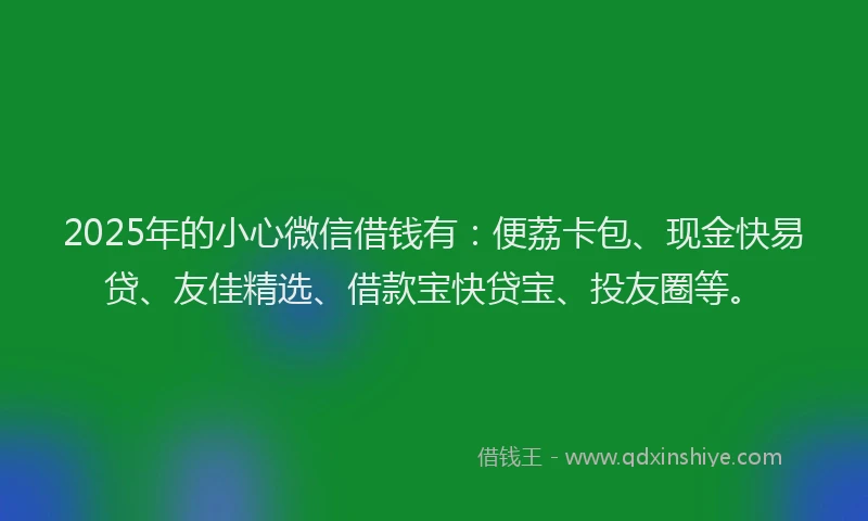 2025年的小心微信借钱有：便荔卡包、现金快易贷、友佳精选、借款宝快贷宝、投友圈等。