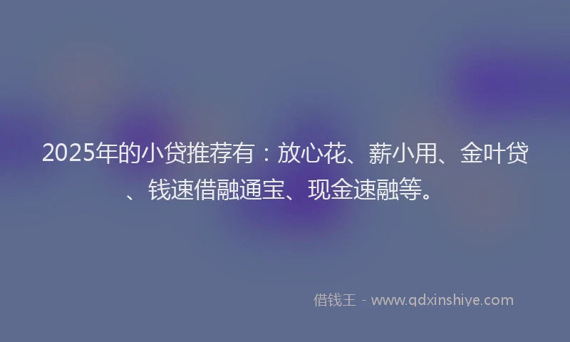 2025年的小贷推荐有：放心花、薪小用、金叶贷、钱速借融通宝、现金速融等。